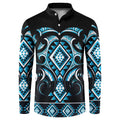 Blue Ngaru Taniko With Aotearoa Maori Tattoo Button Sweatshirt