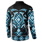 Blue Ngaru Taniko With Aotearoa Maori Tattoo Button Sweatshirt