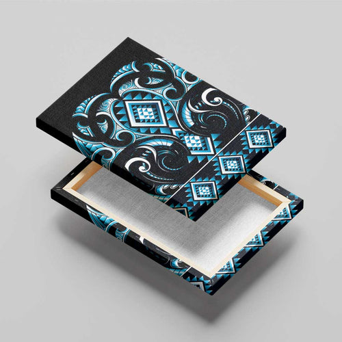 Blue Ngaru Taniko With Aotearoa Maori Tattoo Canvas Wall Art