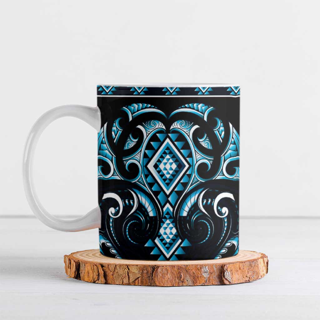 Blue Ngaru Taniko With Aotearoa Maori Tattoo Ceramic Mug - Aussie Hoodie