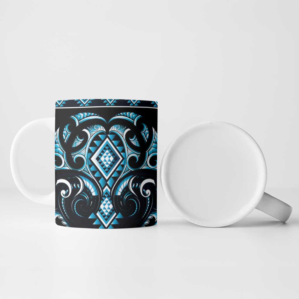 Blue Ngaru Taniko With Aotearoa Maori Tattoo Ceramic Mug - Aussie Hoodie