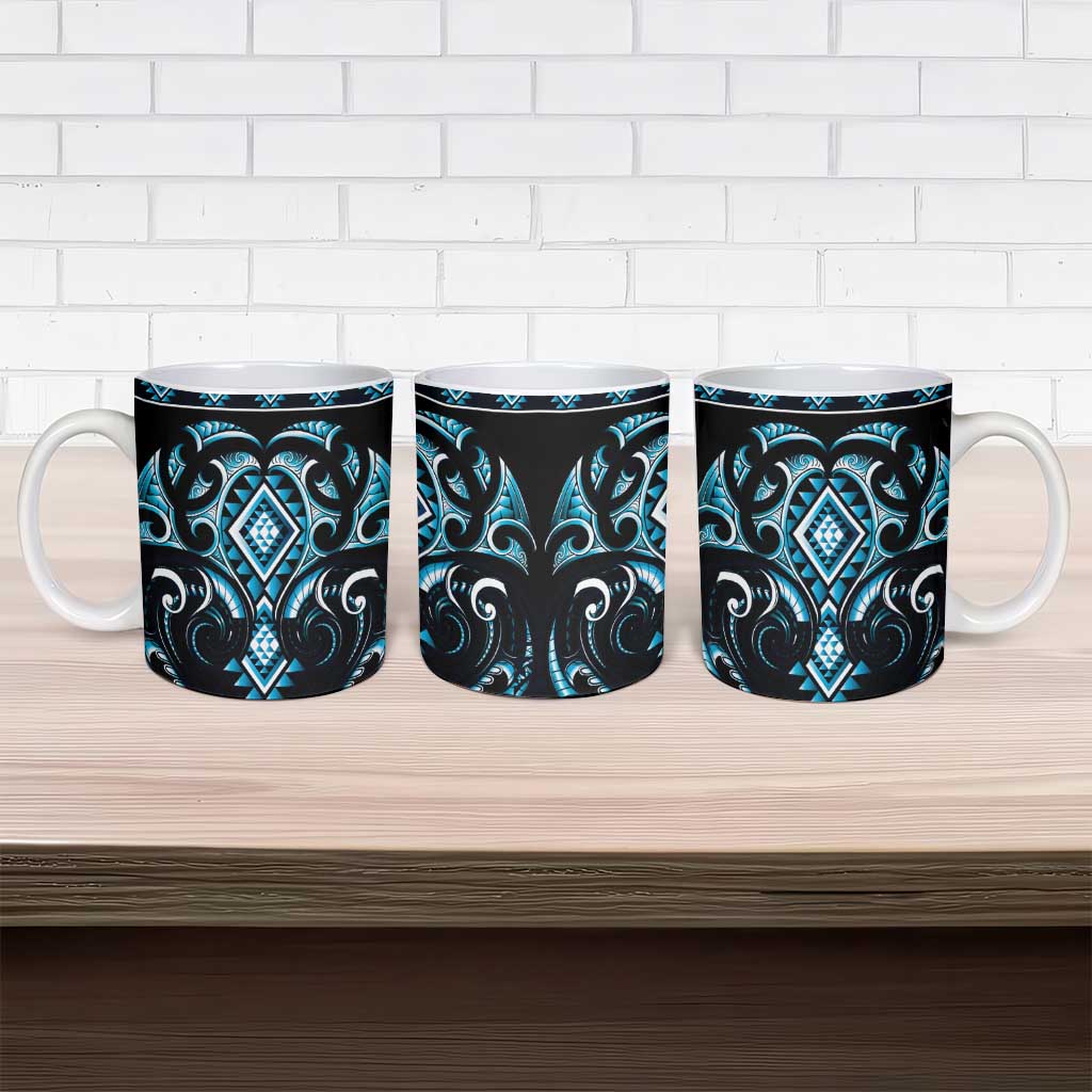Blue Ngaru Taniko With Aotearoa Maori Tattoo Ceramic Mug - Aussie Hoodie