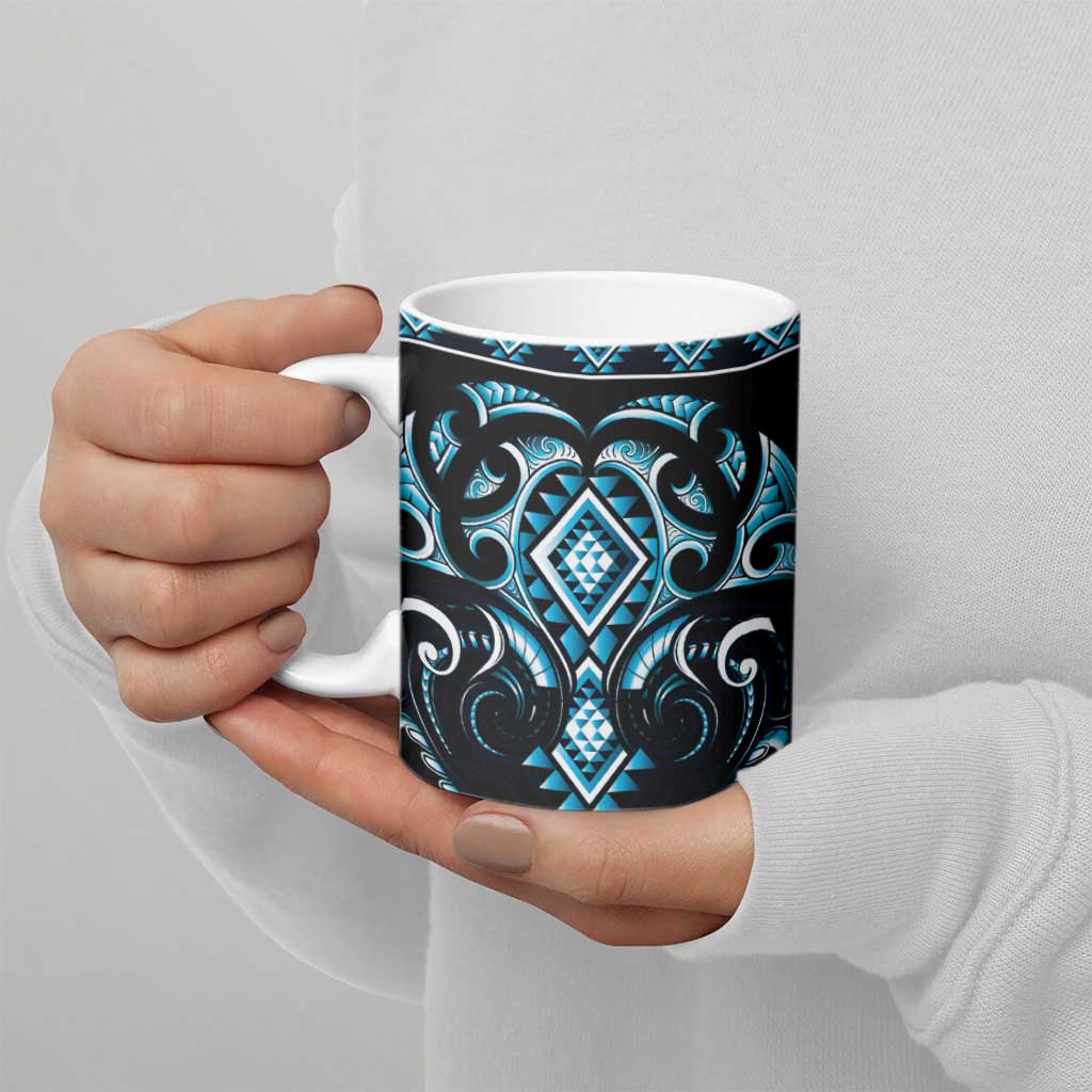 Blue Ngaru Taniko With Aotearoa Maori Tattoo Ceramic Mug - Aussie Hoodie
