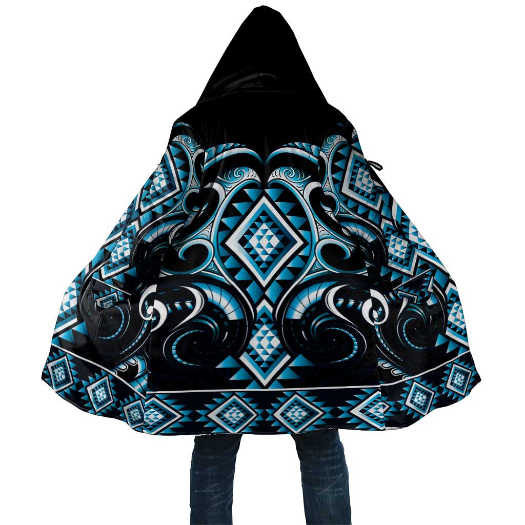 Blue Ngaru Taniko With Aotearoa Maori Tattoo Cloak - Aussie Hoodie