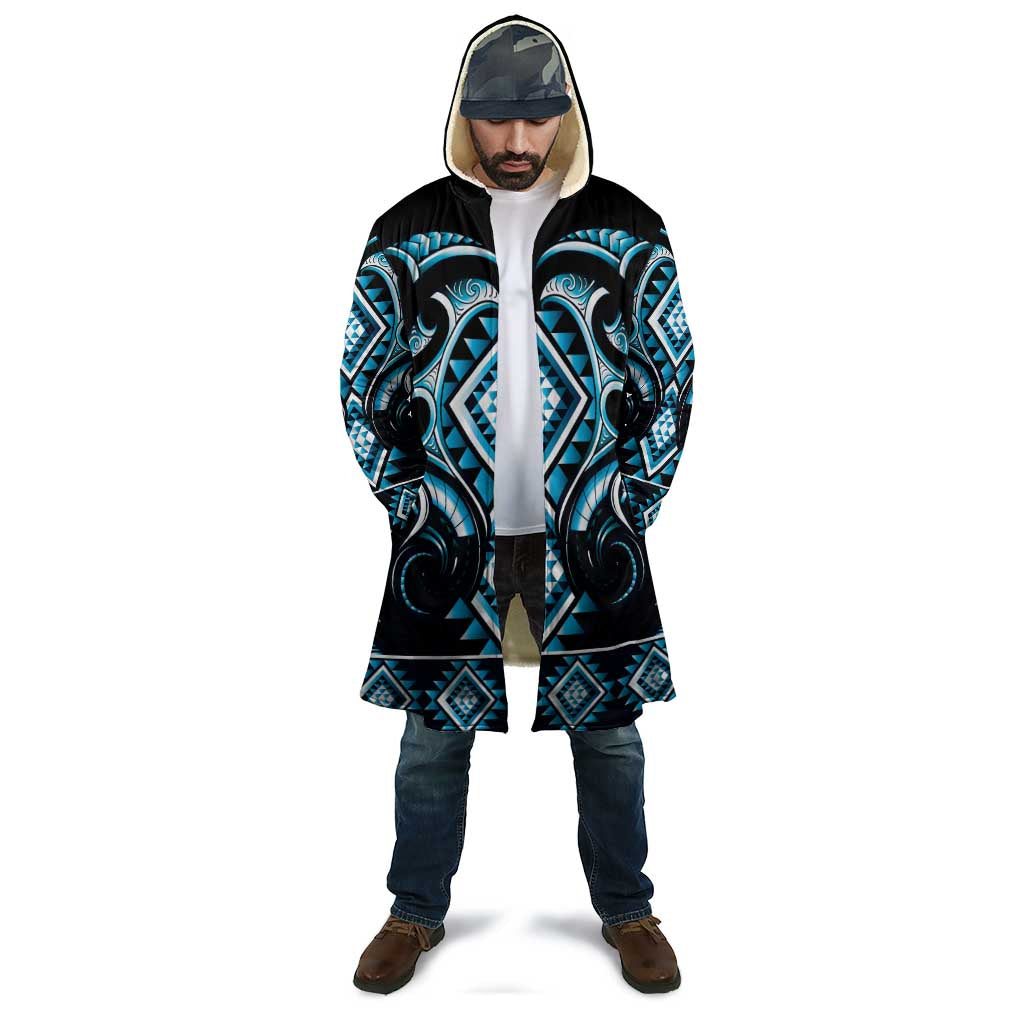 Blue Ngaru Taniko With Aotearoa Maori Tattoo Cloak - Aussie Hoodie