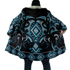 Blue Ngaru Taniko With Aotearoa Maori Tattoo Cloak - Aussie Hoodie