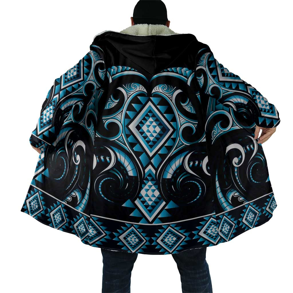 Blue Ngaru Taniko With Aotearoa Maori Tattoo Cloak - Aussie Hoodie