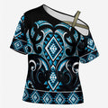 Blue Ngaru Taniko With Aotearoa Maori Tattoo Cross Shoulder Shirt - Aussie Hoodie