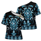 Blue Ngaru Taniko With Aotearoa Maori Tattoo Cross Shoulder Shirt - Aussie Hoodie