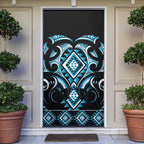 Blue Ngaru Taniko With Aotearoa Maori Tattoo Door Cover - Aussie Hoodie