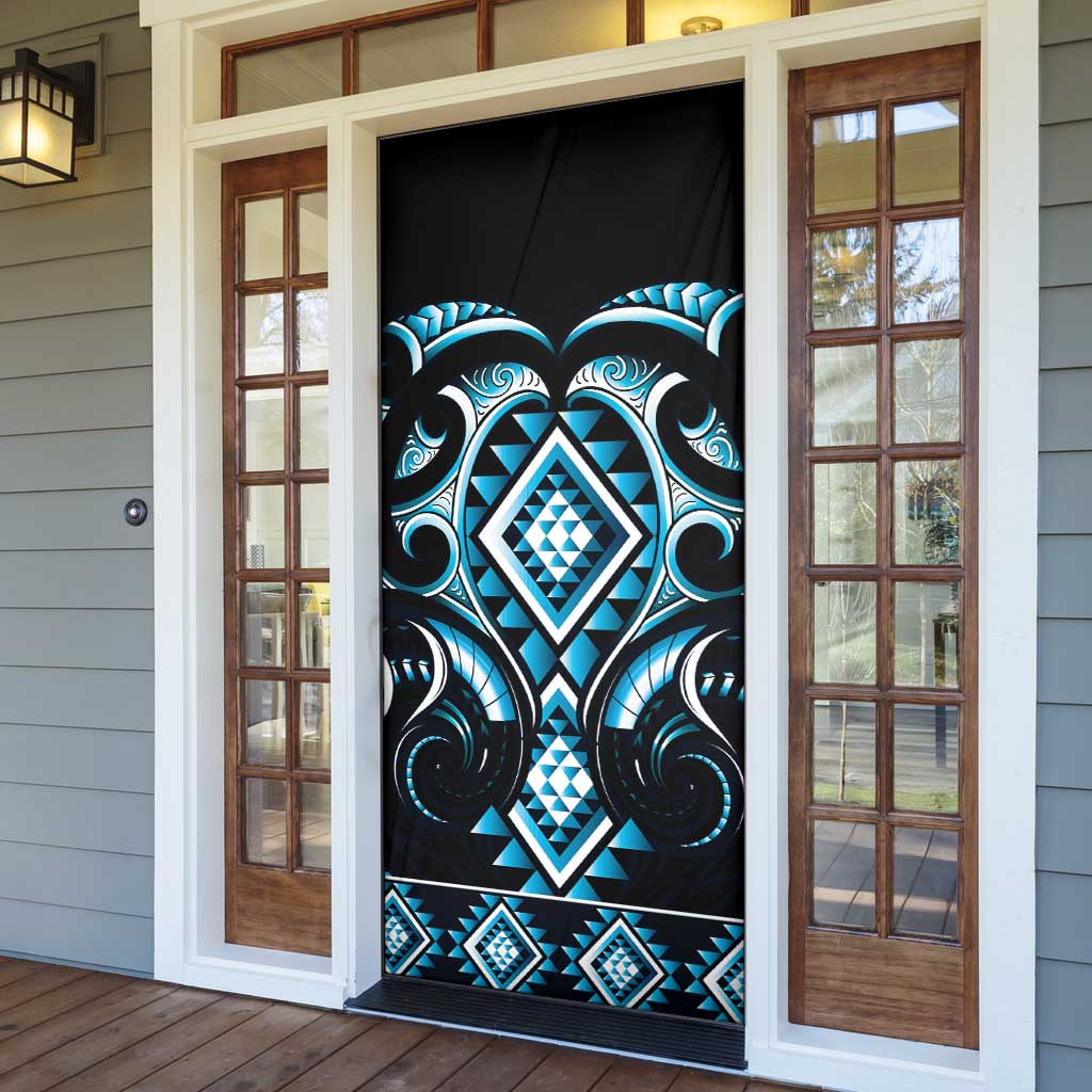 Blue Ngaru Taniko With Aotearoa Maori Tattoo Door Cover - Aussie Hoodie