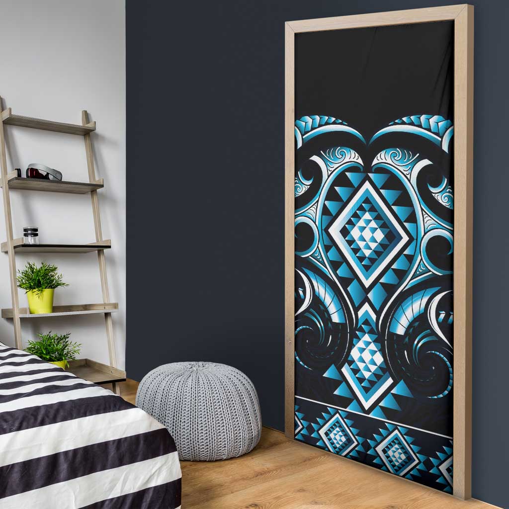 Blue Ngaru Taniko With Aotearoa Maori Tattoo Door Cover - Aussie Hoodie
