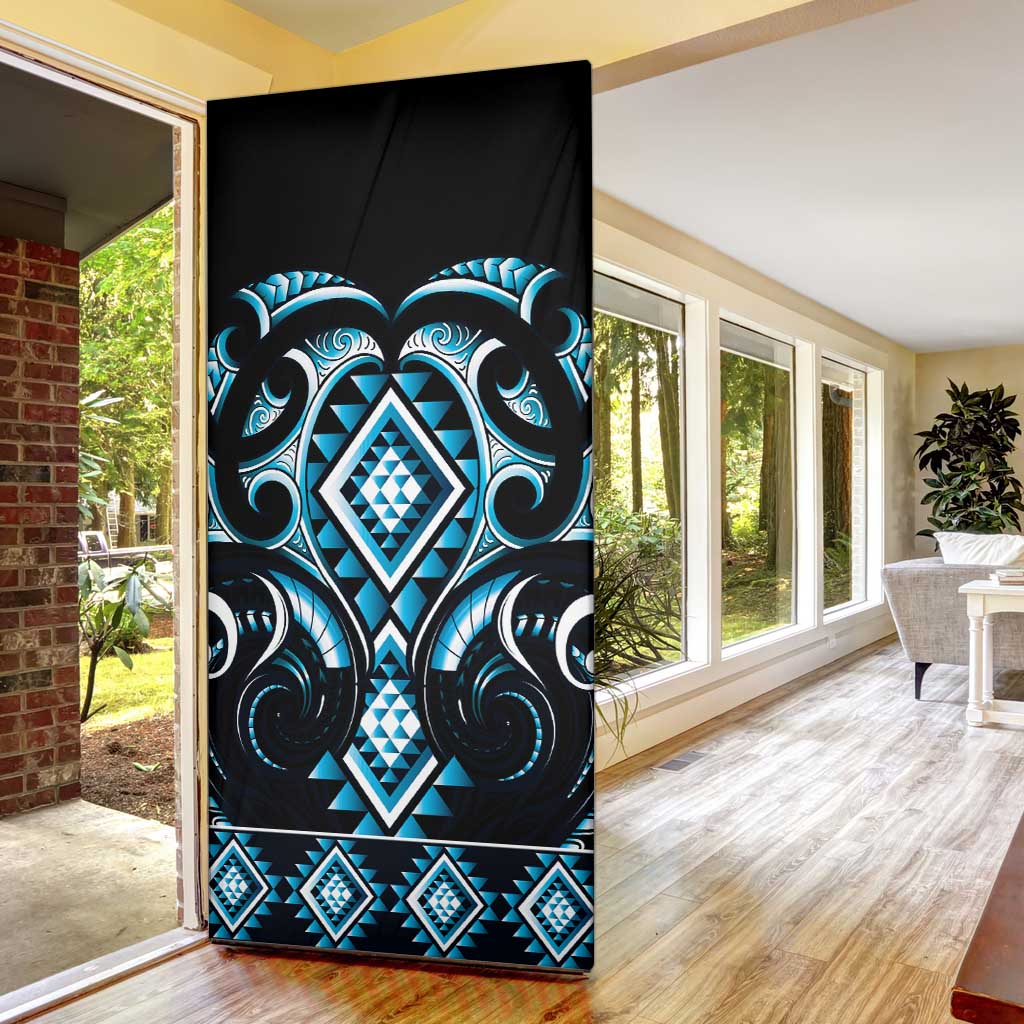 Blue Ngaru Taniko With Aotearoa Maori Tattoo Door Cover - Aussie Hoodie