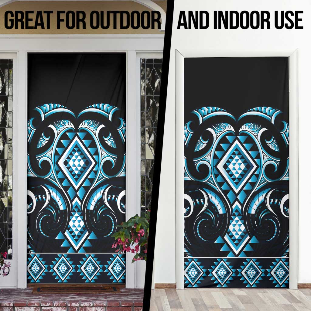 Blue Ngaru Taniko With Aotearoa Maori Tattoo Door Cover - Aussie Hoodie