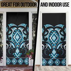 Blue Ngaru Taniko With Aotearoa Maori Tattoo Door Cover - Aussie Hoodie