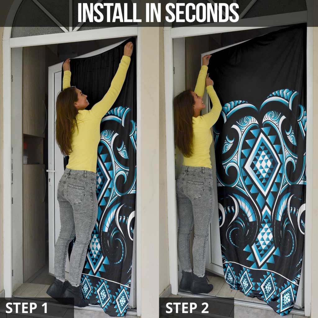 Blue Ngaru Taniko With Aotearoa Maori Tattoo Door Cover - Aussie Hoodie