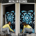 Blue Ngaru Taniko With Aotearoa Maori Tattoo Door Cover - Aussie Hoodie