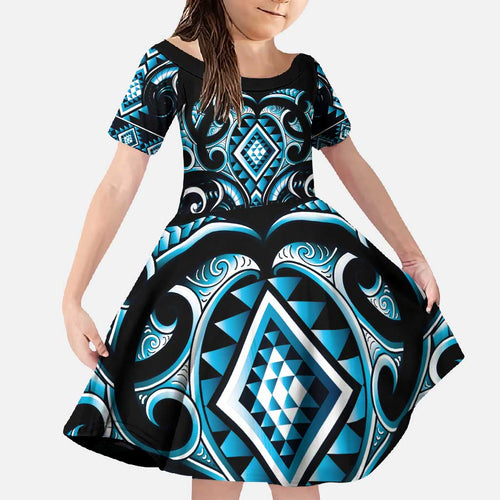 Blue Ngaru Taniko With Aotearoa Maori Tattoo Family Matching Long Sleeve Bodycon Dress and Hawaiian Shirt