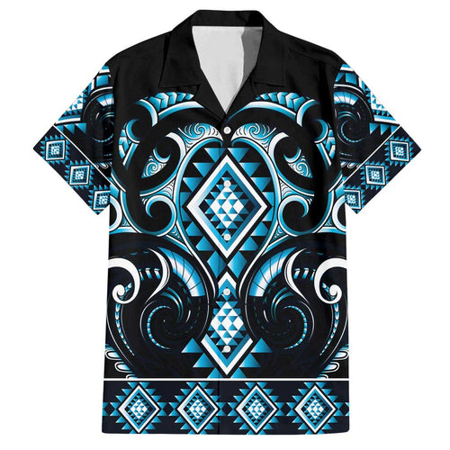 Blue Ngaru Taniko With Aotearoa Maori Tattoo Family Matching Long Sleeve Bodycon Dress and Hawaiian Shirt