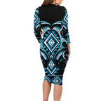 Blue Ngaru Taniko With Aotearoa Maori Tattoo Family Matching Long Sleeve Bodycon Dress and Hawaiian Shirt