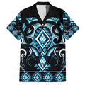Blue Ngaru Taniko With Aotearoa Maori Tattoo Family Matching Off The Shoulder Long Sleeve Dress and Hawaiian Shirt