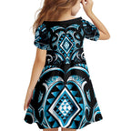 Blue Ngaru Taniko With Aotearoa Maori Tattoo Family Matching Off Shoulder Maxi Dress and Hawaiian Shirt