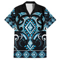 Blue Ngaru Taniko With Aotearoa Maori Tattoo Family Matching Off Shoulder Maxi Dress and Hawaiian Shirt