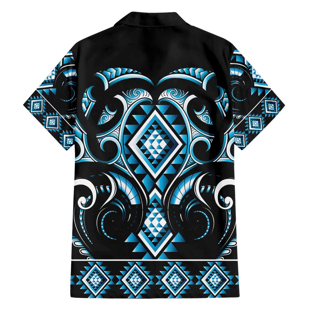 Blue Ngaru Taniko With Aotearoa Maori Tattoo Family Matching Off Shoulder Maxi Dress and Hawaiian Shirt