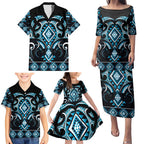Blue Ngaru Taniko With Aotearoa Maori Tattoo Family Matching Puletasi and Hawaiian Shirt
