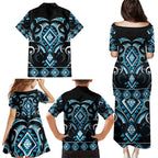 Blue Ngaru Taniko With Aotearoa Maori Tattoo Family Matching Puletasi and Hawaiian Shirt