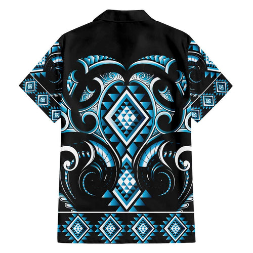 Blue Ngaru Taniko With Aotearoa Maori Tattoo Family Matching Puletasi and Hawaiian Shirt