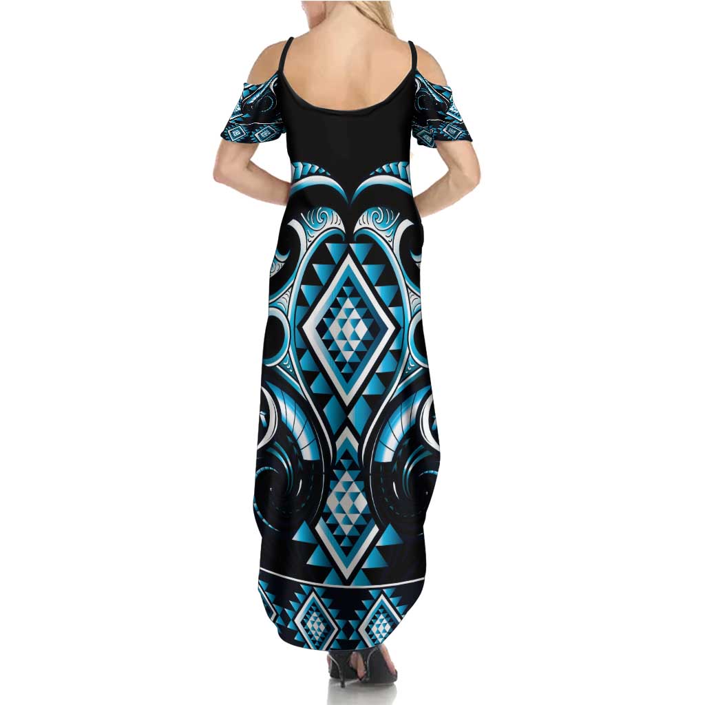 Blue Ngaru Taniko With Aotearoa Maori Tattoo Family Matching Summer Maxi Dress and Hawaiian Shirt