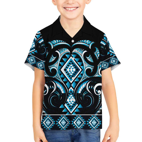 Blue Ngaru Taniko With Aotearoa Maori Tattoo Family Matching Summer Maxi Dress and Hawaiian Shirt