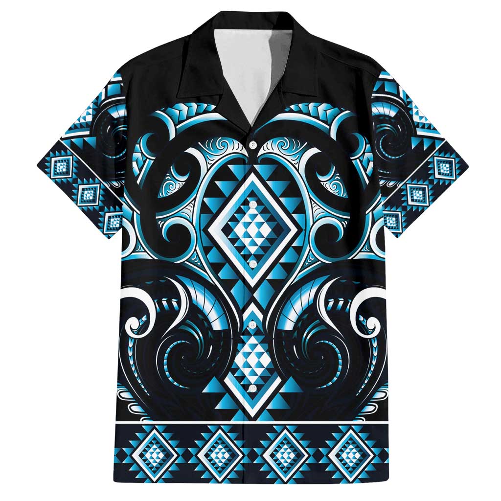 Blue Ngaru Taniko With Aotearoa Maori Tattoo Family Matching Tank Maxi Dress and Hawaiian Shirt