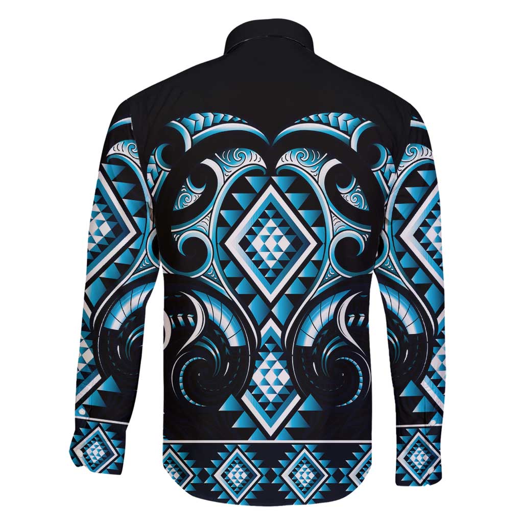 Blue Ngaru Taniko With Aotearoa Maori Tattoo Family Matching Tank Maxi Dress and Hawaiian Shirt