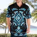 Blue Ngaru Taniko With Aotearoa Maori Tattoo Hawaiian Shirt