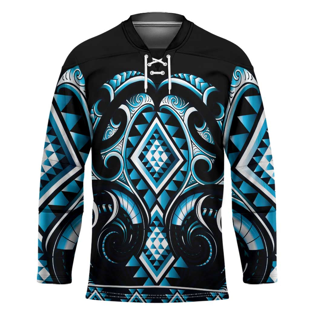 Blue Ngaru Taniko With Aotearoa Maori Tattoo Hockey Jersey - Aussie Hoodie