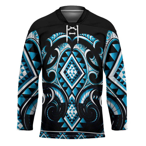 Blue Ngaru Taniko With Aotearoa Maori Tattoo Hockey Jersey - Aussie Hoodie