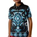 Blue Ngaru Taniko With Aotearoa Maori Tattoo Kid Polo Shirt