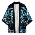 Blue Ngaru Taniko With Aotearoa Maori Tattoo Kimono - Aussie Hoodie