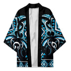 Blue Ngaru Taniko With Aotearoa Maori Tattoo Kimono - Aussie Hoodie