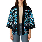 Blue Ngaru Taniko With Aotearoa Maori Tattoo Kimono - Aussie Hoodie