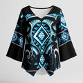 Blue Ngaru Taniko With Aotearoa Maori Tattoo Kimono Sleeve Blouse - Aussie Hoodie