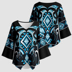 Blue Ngaru Taniko With Aotearoa Maori Tattoo Kimono Sleeve Blouse - Aussie Hoodie