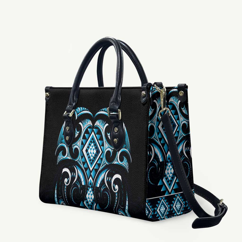 Blue Ngaru Taniko With Aotearoa Maori Tattoo Leather Bag - Aussie Hoodie