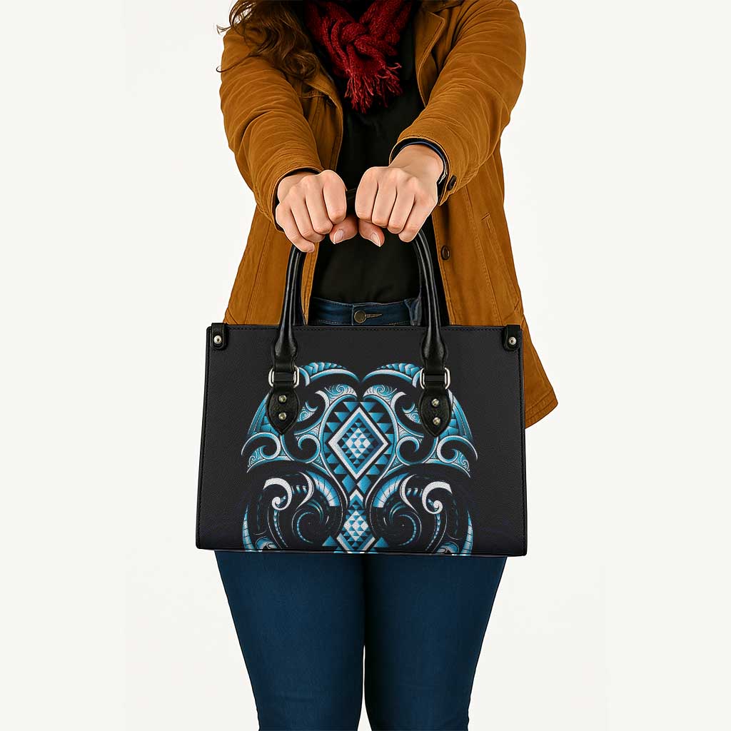 Blue Ngaru Taniko With Aotearoa Maori Tattoo Leather Bag - Aussie Hoodie