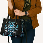 Blue Ngaru Taniko With Aotearoa Maori Tattoo Leather Bag - Aussie Hoodie