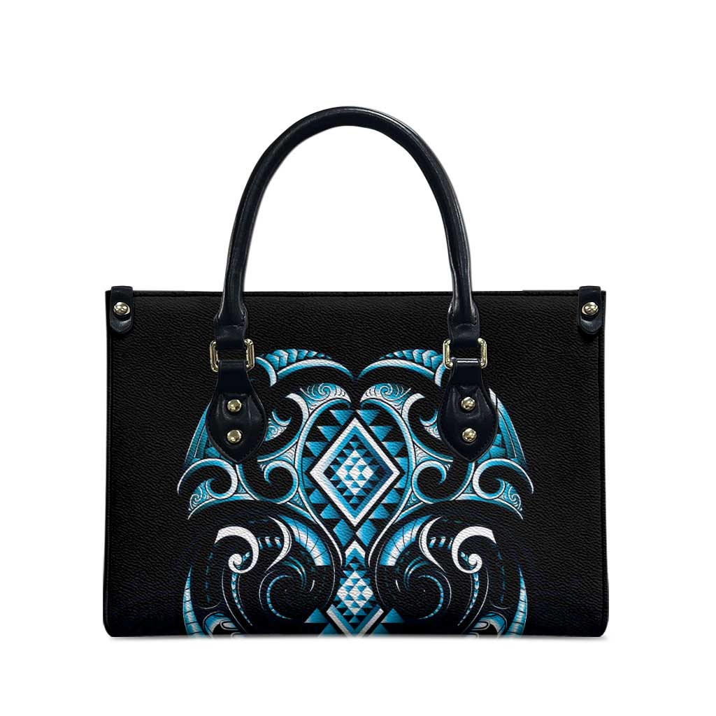 Blue Ngaru Taniko With Aotearoa Maori Tattoo Leather Bag - Aussie Hoodie