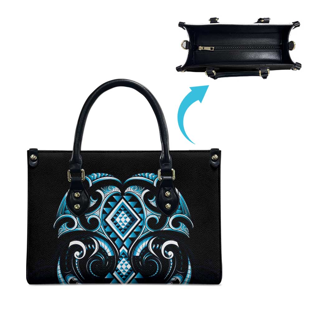 Blue Ngaru Taniko With Aotearoa Maori Tattoo Leather Bag - Aussie Hoodie