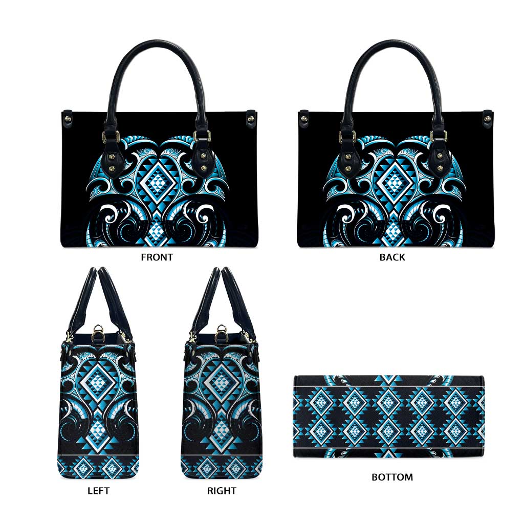 Blue Ngaru Taniko With Aotearoa Maori Tattoo Leather Bag - Aussie Hoodie